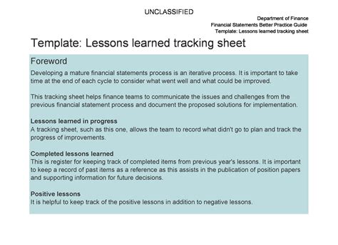 Lessons Learned Template Example 2