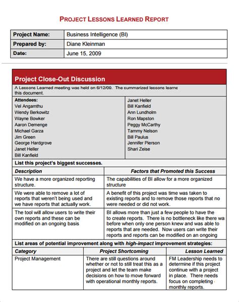 Lessons Learned Template Example 6