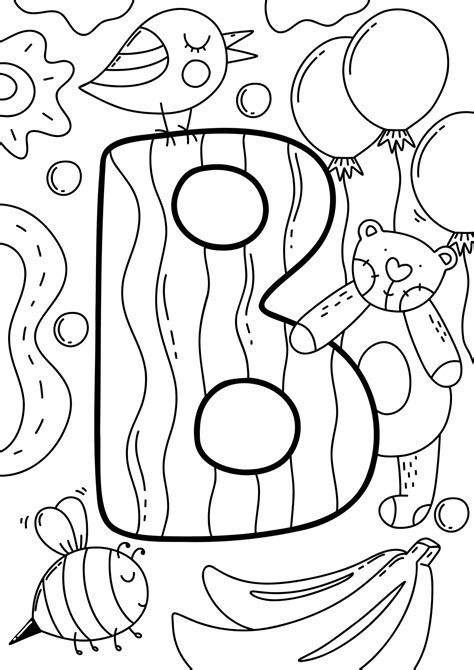 A letter B coloring page featuring a bowl of breakfast cereal