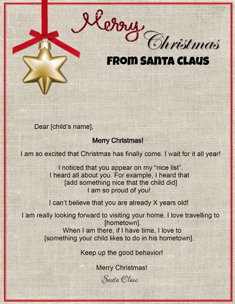 Letter from Santa template printable 10