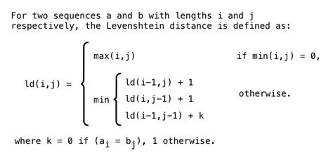 Levenshtein Distance Formula Example