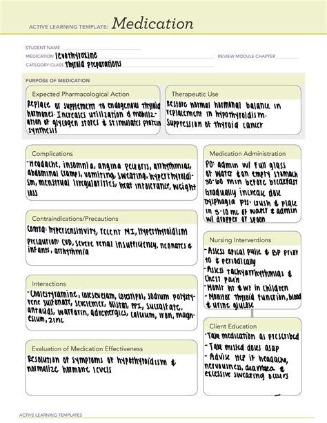 Levothyroxine Medication Template Example