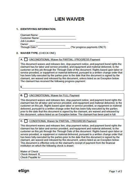 Lien Waiver Form Template Example