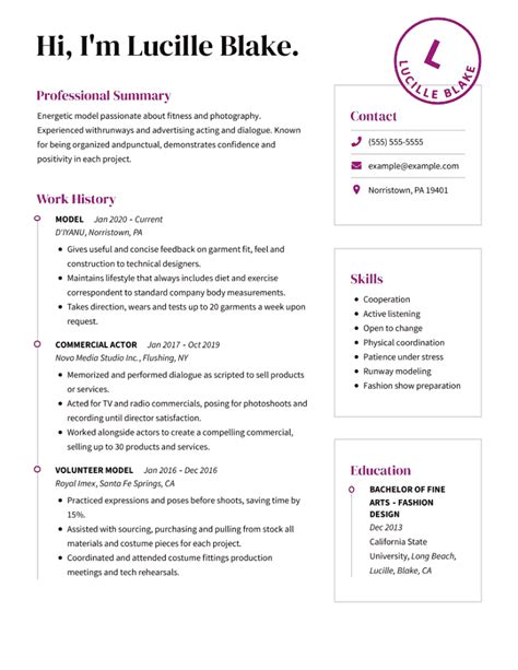 Lifestyle Modeling Resume Template