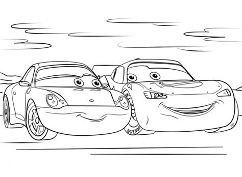 Lightning McQueen and Sally Coloring Page