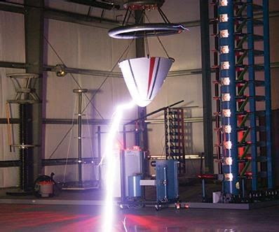 A technician conducting lightning strike testing on an aircraft