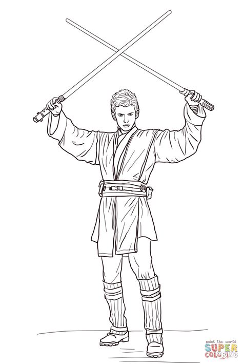 A lightsaber coloring page featuring Anakin Skywalker