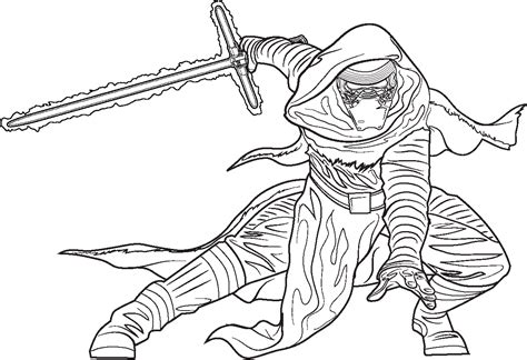 A lightsaber coloring page featuring Kylo Ren