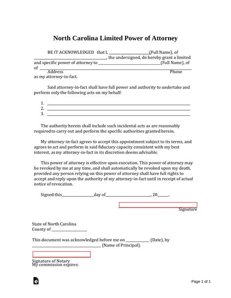 Limited Power of Attorney Form NC