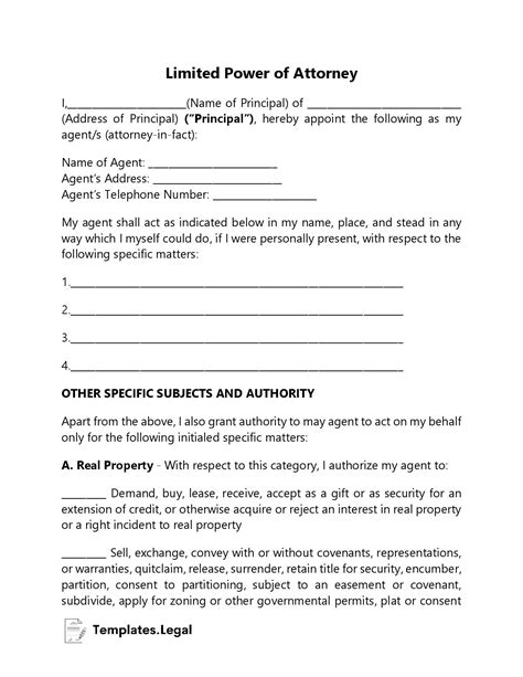 Limited Power of Attorney Template