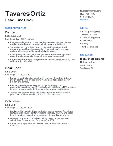 Line Cook Resume Example 1