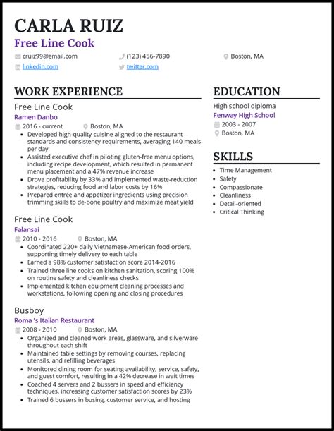 Line Cook Resume Example 5