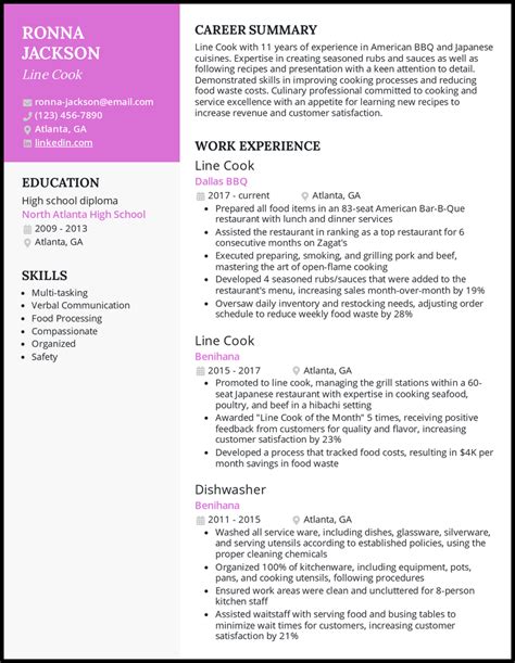 Line Cook Resume Example 7