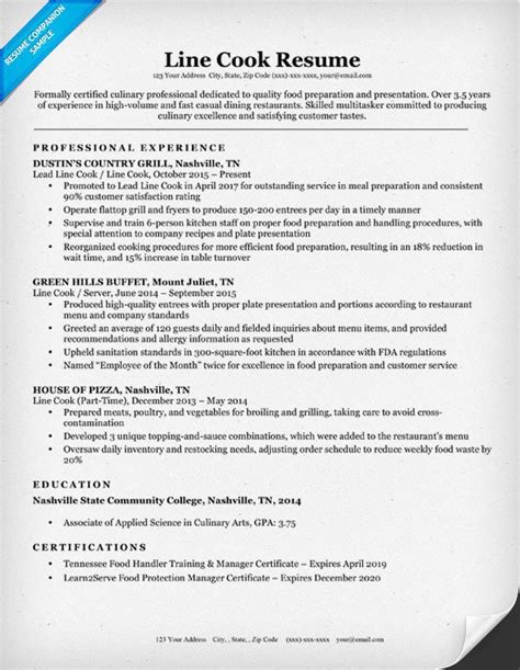 Line Cook Resume Template Example