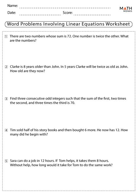 Linear Equations Word Problems