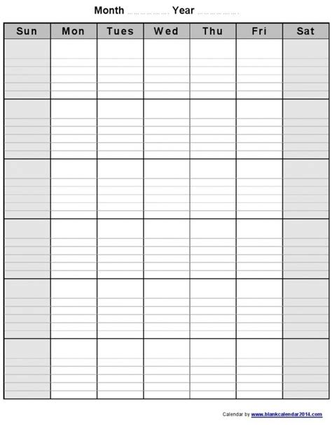 Lined calendar template for personal use