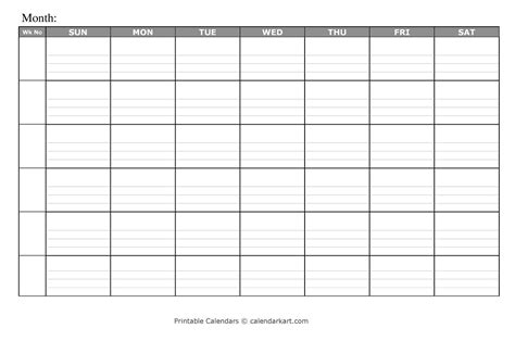 Lined calendar template for students