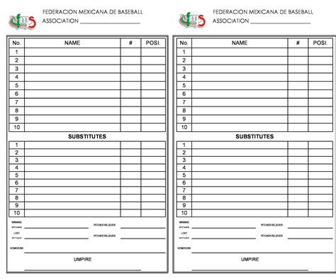 Lineup Card Template