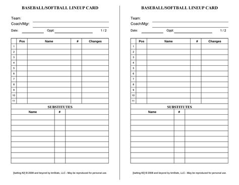 Types of Lineup Card Templates