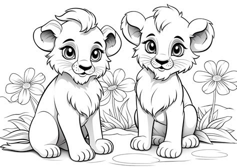 Free Printable Lion and Cub Coloring Page