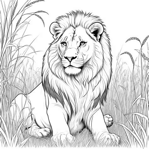 Lion in Savanna Coloring Page