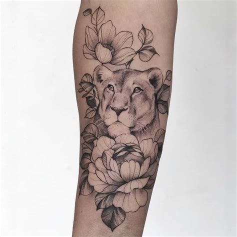 Detailed lioness tattoo