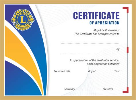 Lions Certificate of Appreciation Templates