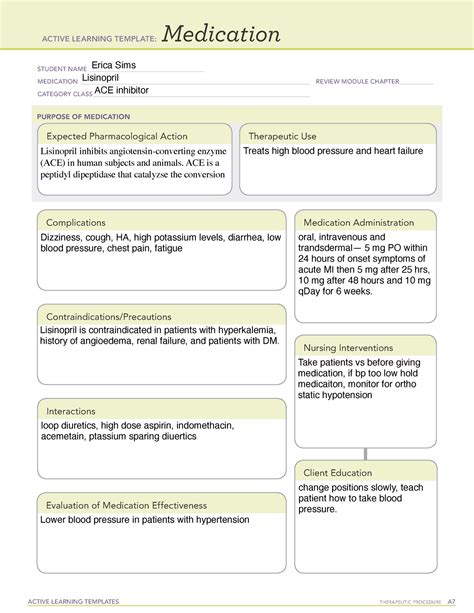 Lisinopril Medication Template