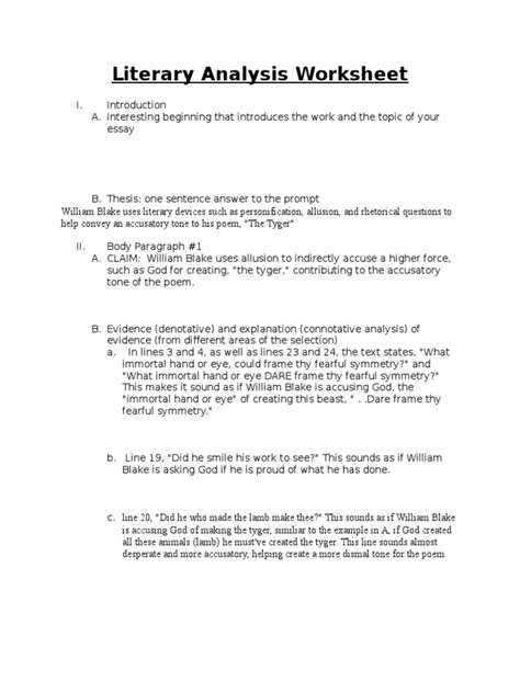 Literary Analysis Worksheet