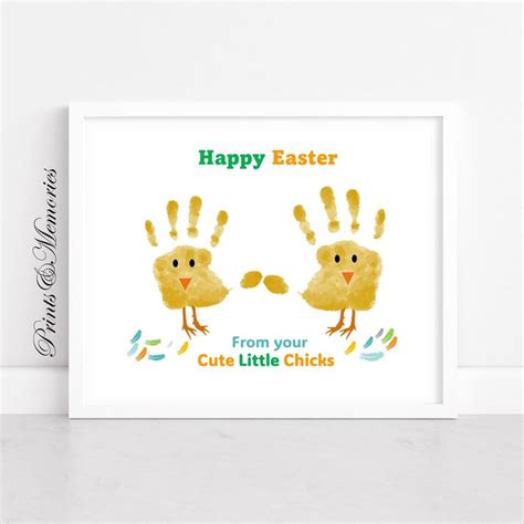 A handprint art template featuring a little chick with a big smile