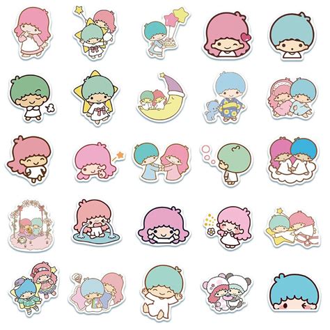 Little Twin Stars stickers with sparkles in various colors