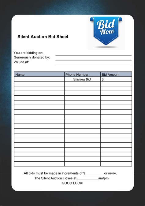 Live Auction Bid Sheet Template