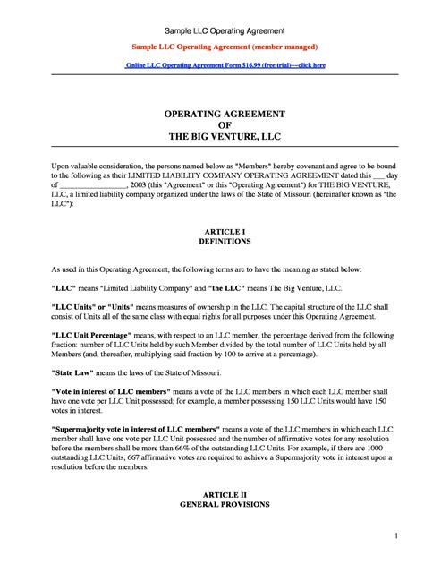 LLC Operating Agreement with Dispute Resolution Provisions