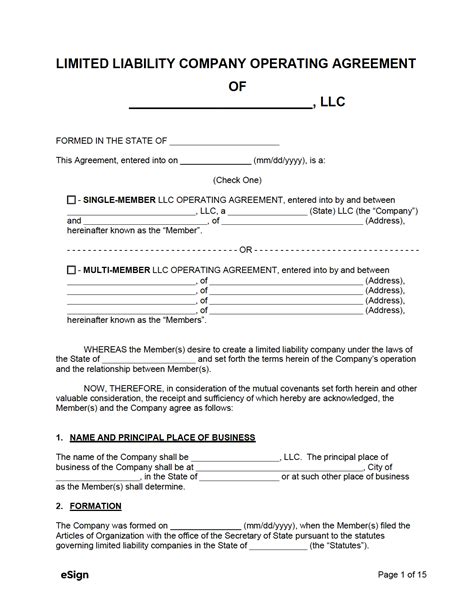 LLC Operating Agreement Template PDF