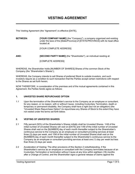 LLC Operating Agreement with Vesting Schedule