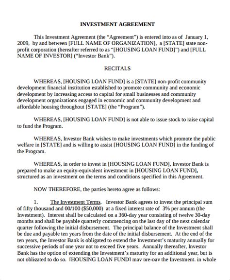 Loan Investment Contract Template