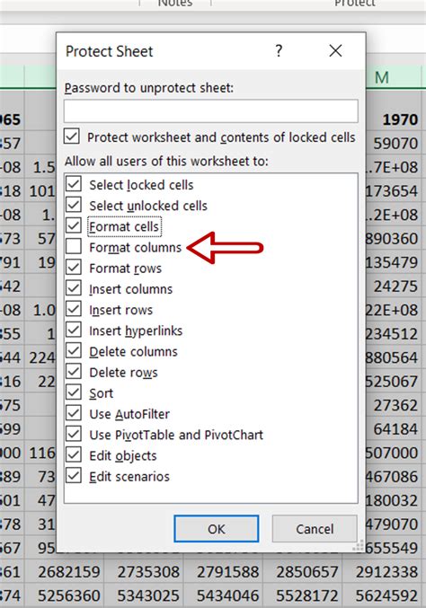 Lock Excel Column Width