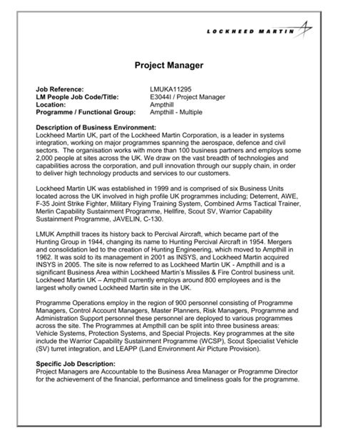 Lockheed Martin Project Manager