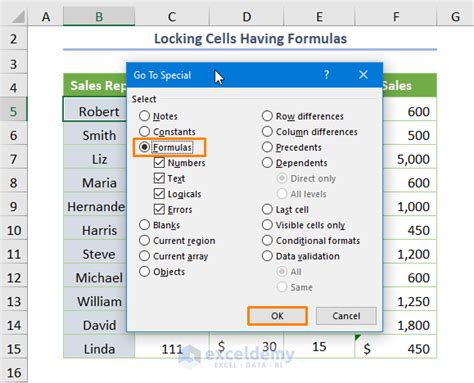 Locking Cells in Excel Method 3