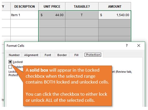 Locking a range of cells in Excel