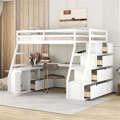 Loft Bed with Stairs and Bookshelves