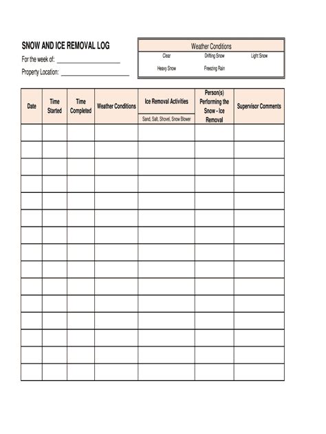 Log sheet for snow removal