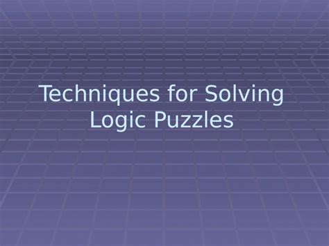 Logic Puzzle Tips