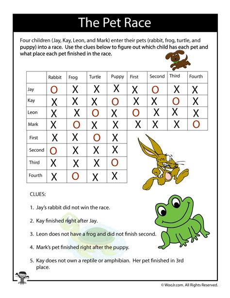 Logic Puzzles for Kids Charts