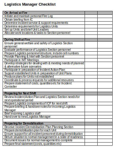 Logistics and operations checklist