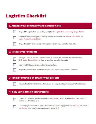 Logistics Checklist Template