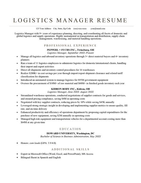 Logistics Resume Template Sample