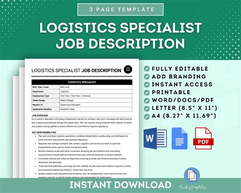 Logistics Specialist Job Description and Responsibilities