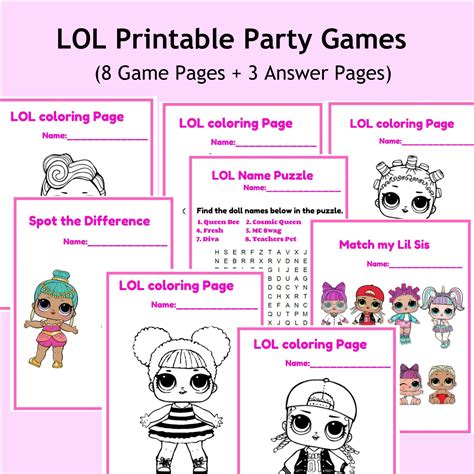 Various activities and crafts featuring printable Lol Doll images