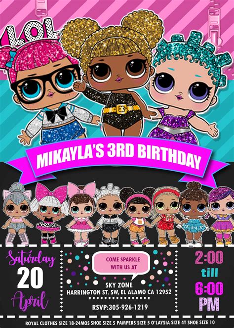 Customizable Lol Doll party invitations for a themed party